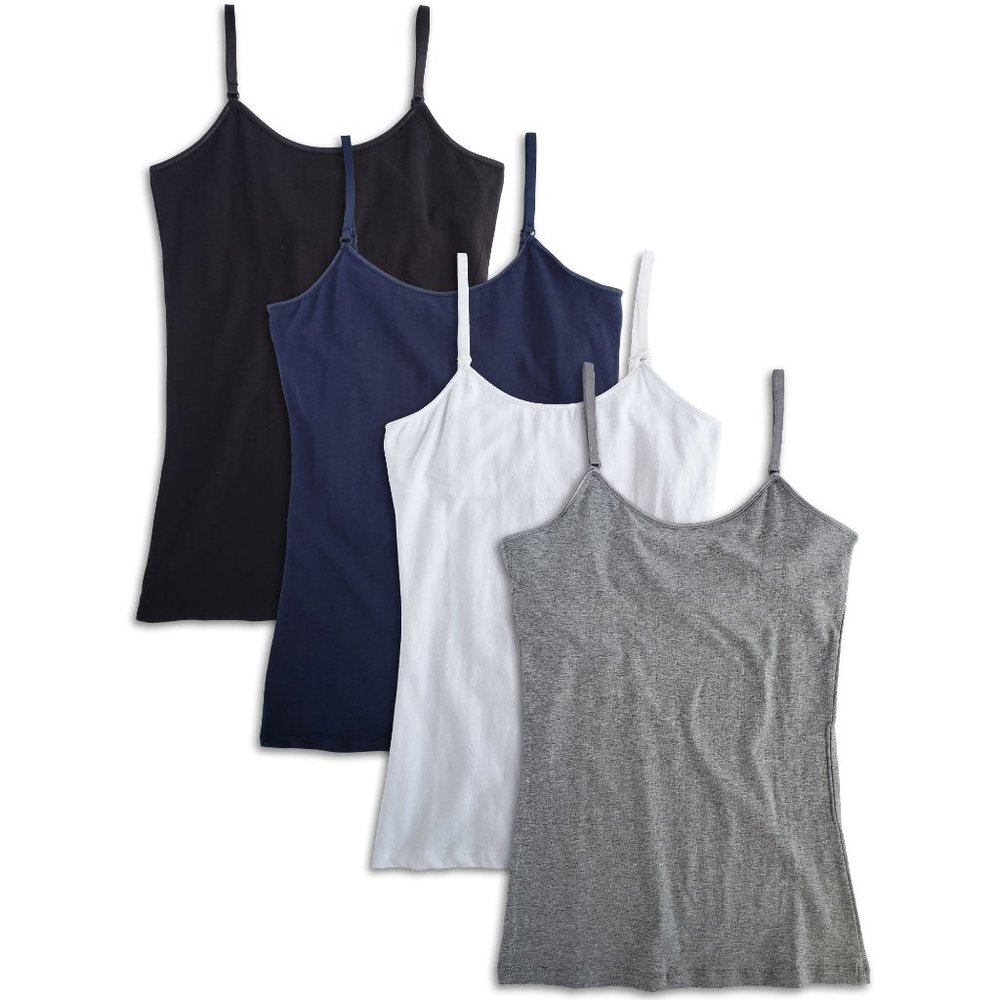 4-Pack Cotton Shelf Bra Camisole Cami Tank 1632 Basics New NWT